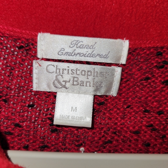 Vintage Christopher & Banks  1/4 Zip Penguin Pullover Sweater Red Snowflakes Med - Picture 5 of 8